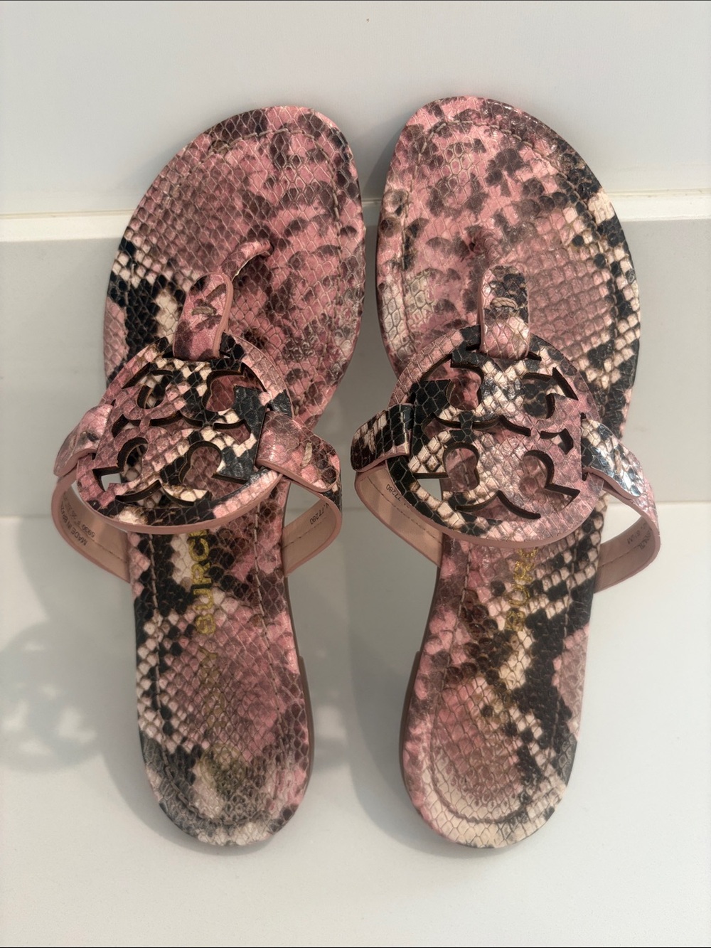 Tory Burch Miller Snake-Print Leather Thong Sandal in Pink and Brown 8.5 - Picture 4 of 15